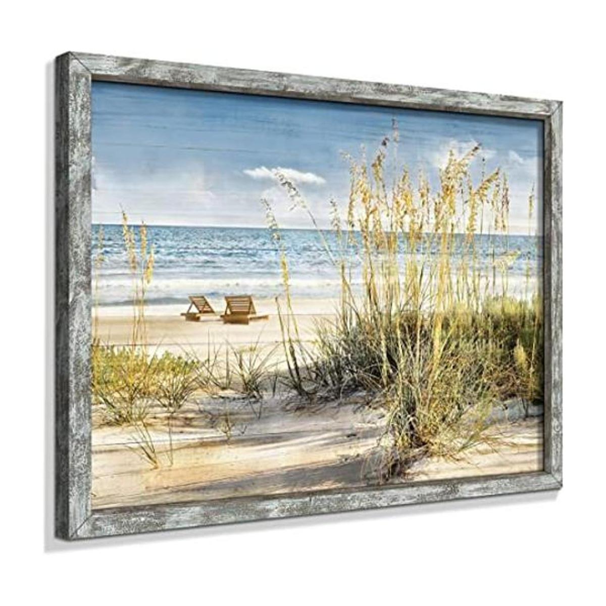 Cuadro de playa de madera enmarcado arte de pared