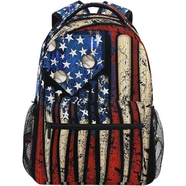 Mochila patriótica con estampado de béisbol de Estados