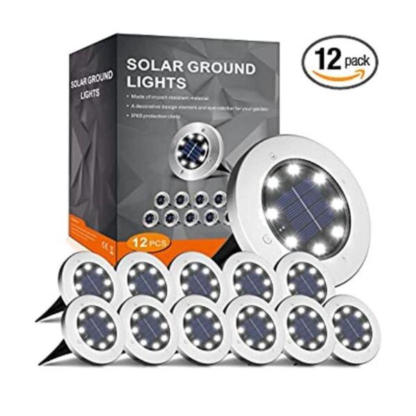 INCX Luces solares para el suelo 12 paquetes de 8 LED_1