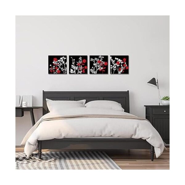 4 piezas de lienzo de flores rojas en blanco y negro_4