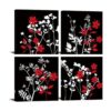 4 piezas de lienzo de flores rojas en blanco y negro_1