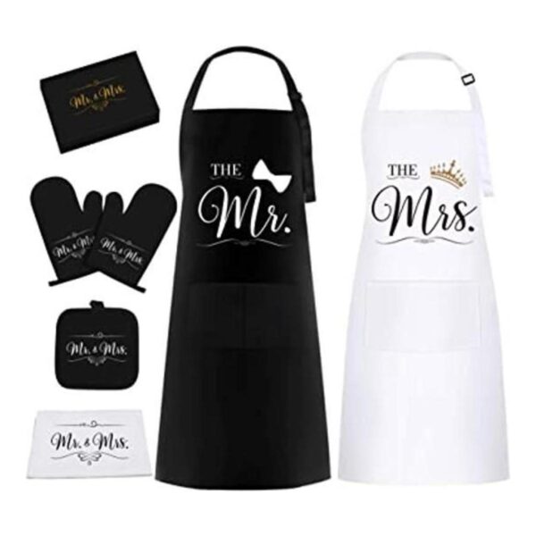 Mr Mrs Juego de regalo de delantales para parejas_1
