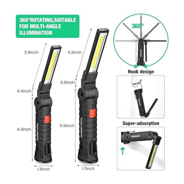 4 luces LED de trabajo COB recargables con base magnética