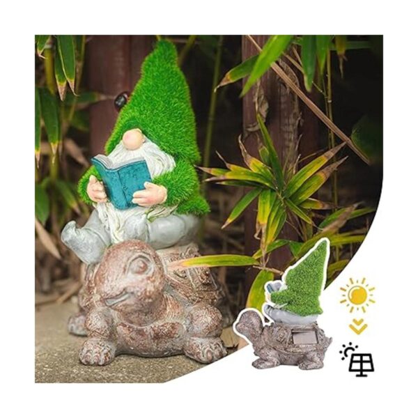 Ovewios Gnomo de jardín sentado en tortuga estatuas al_2