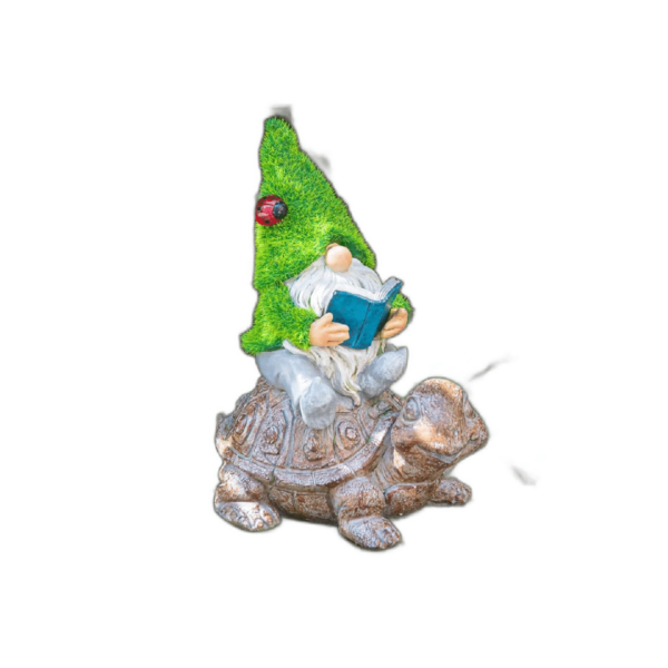 Ovewios Gnomo de jardín sentado en tortuga estatuas al_1