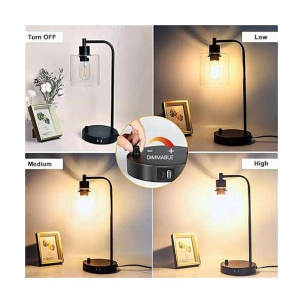 Lámpara de mesa industrial con puertos de carga USB AC_3