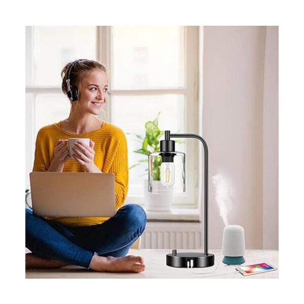 Lámpara de mesa industrial con puertos de carga USB AC_4