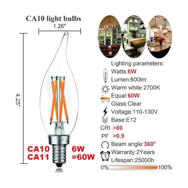 LiteHistory Bombilla LED E12 regulable de 6 W igual a 60 W_4