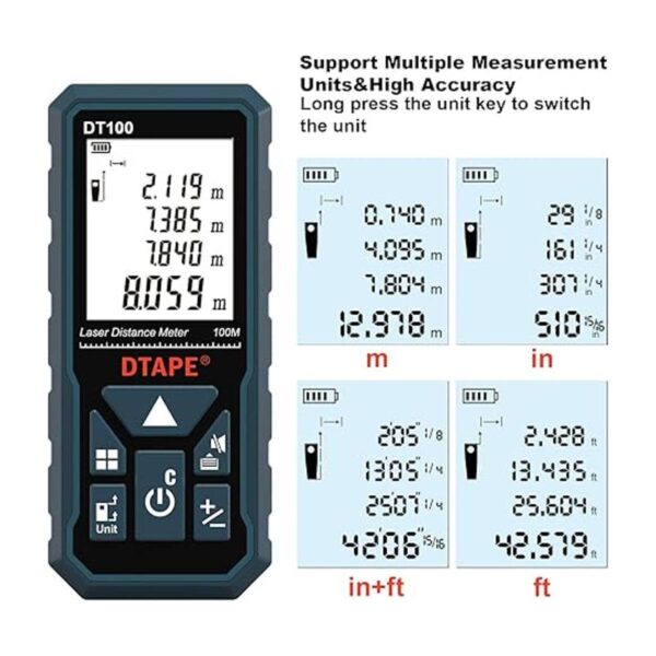 DTAPE Cinta métrica láser digital de 328 pies unidad de