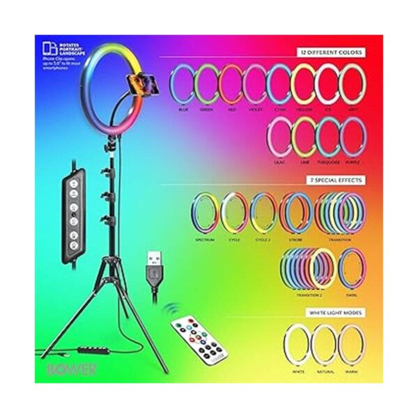 Kit de luz de anillo blancoRGB de 12 pulgadas con trípode_3