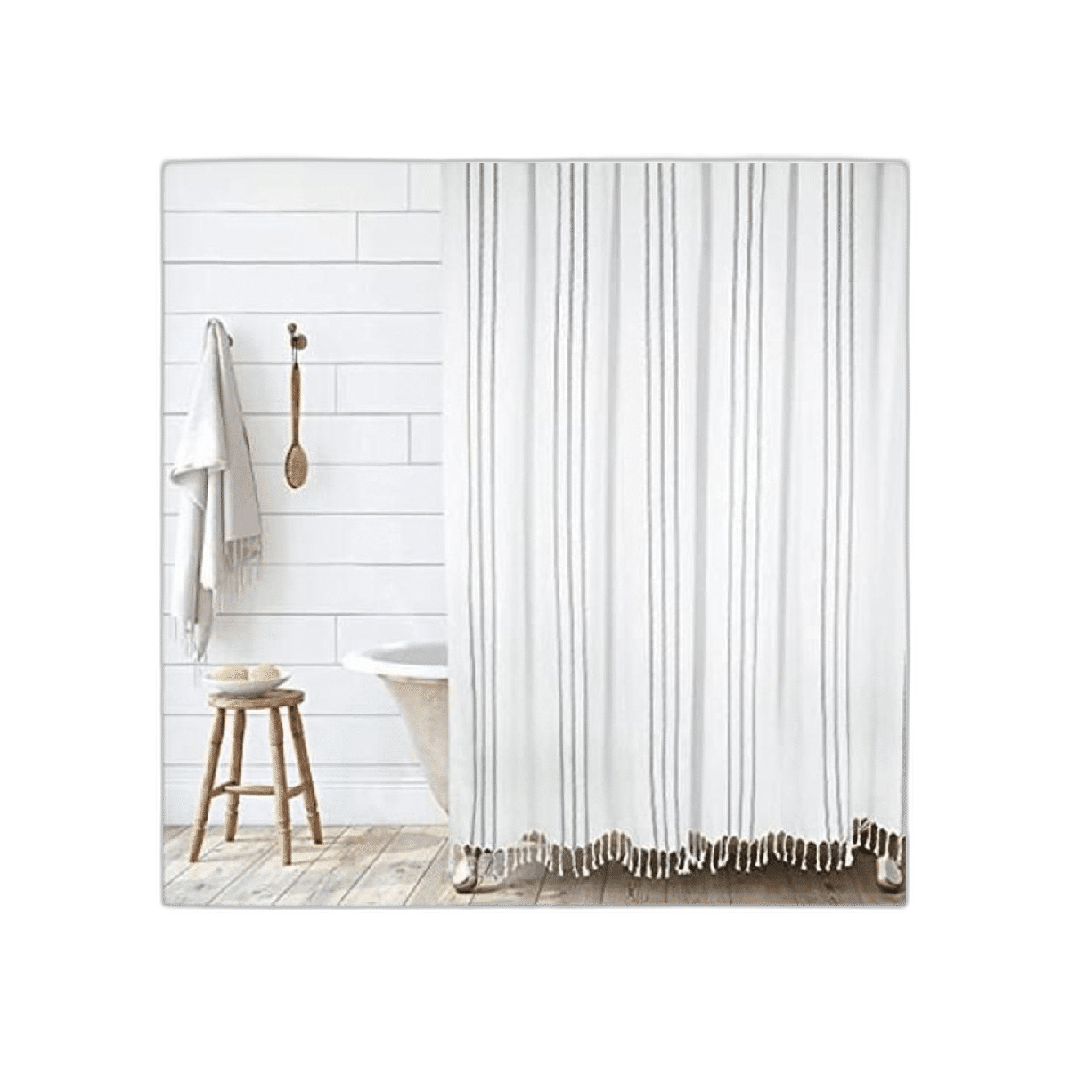 Hall Perry Cortina de ducha moderna de rayas blancas con