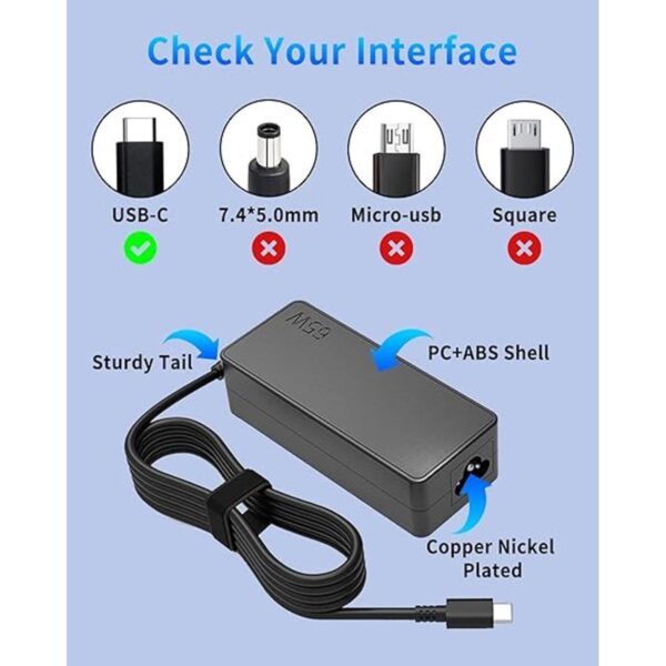 Cargador USB C para laptop de 65 W adaptador universal de_2