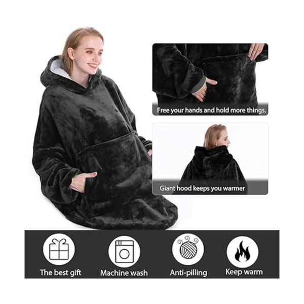 Manta de forro polar Sherpa de gran tamaño con capucha y_4