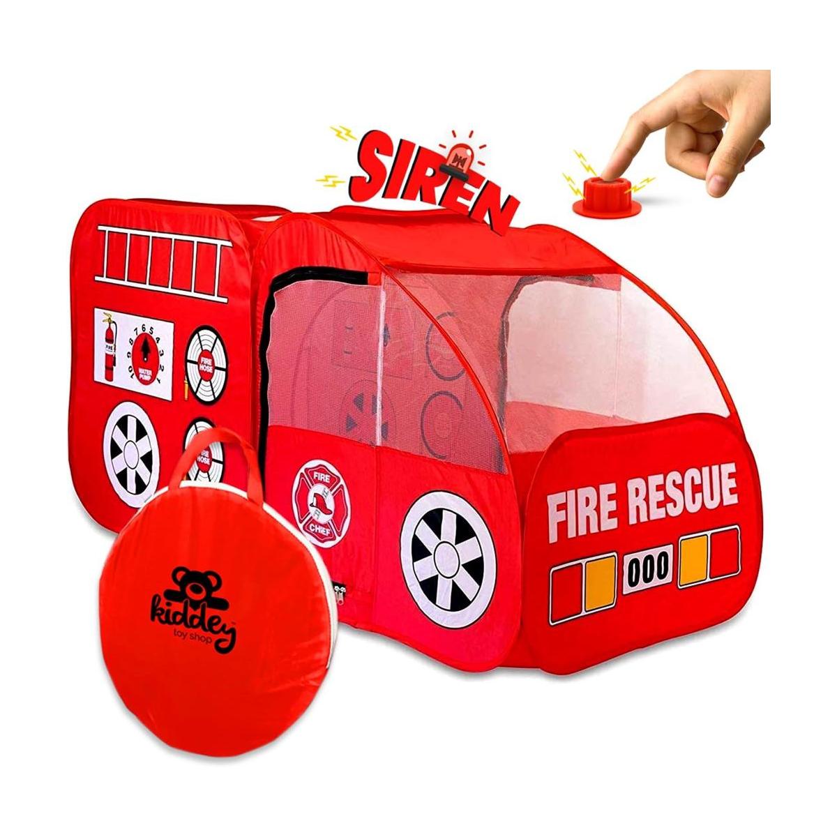 Tienda de campaña de camión de bomberos con botón de