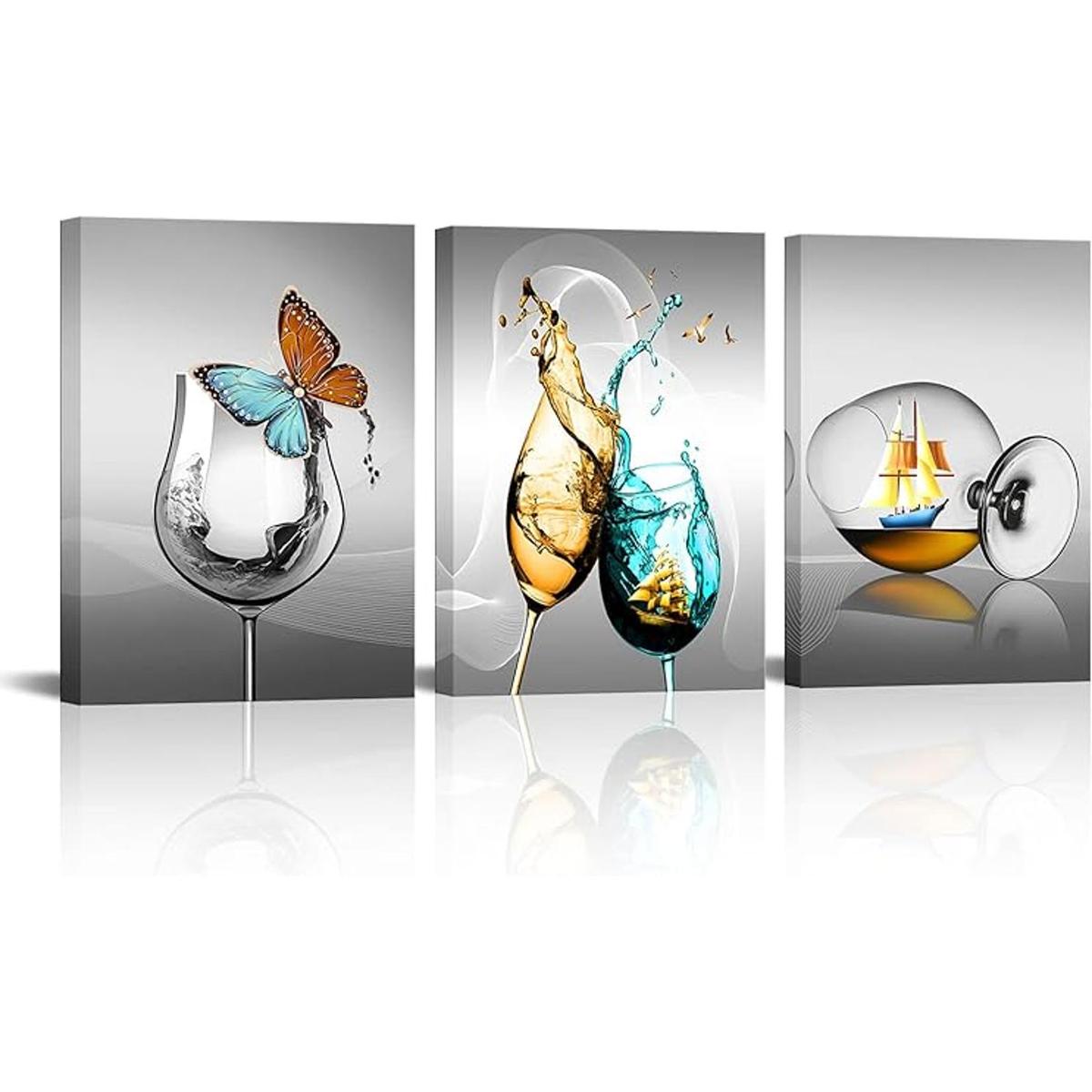 LyerArtork 3 piezas de lienzo de cocina para pared copa