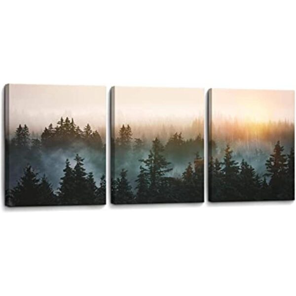 Lienzo con diseño de bosque bañado en luz solar pintura_1