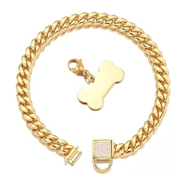 Collar de cadena para perro dorado con hebilla segura con