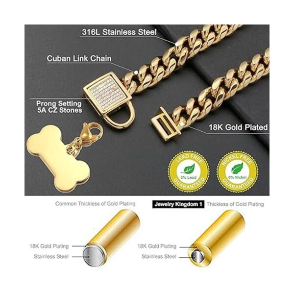 Collar de cadena para perro dorado con hebilla segura con