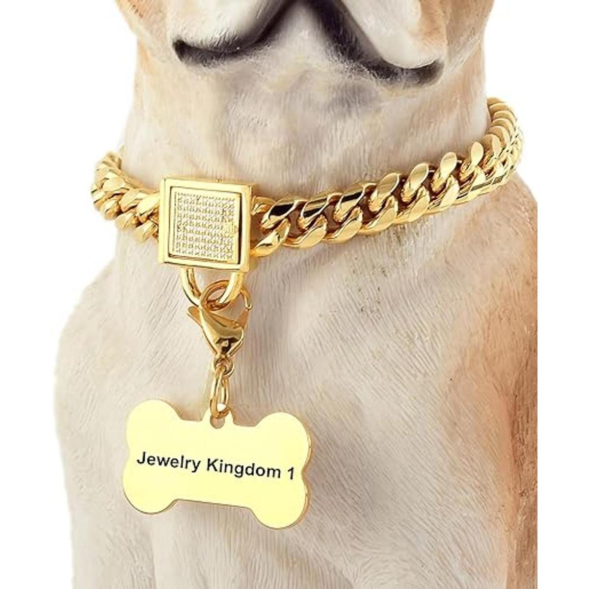 Collar de cadena para perro dorado con hebilla segura con