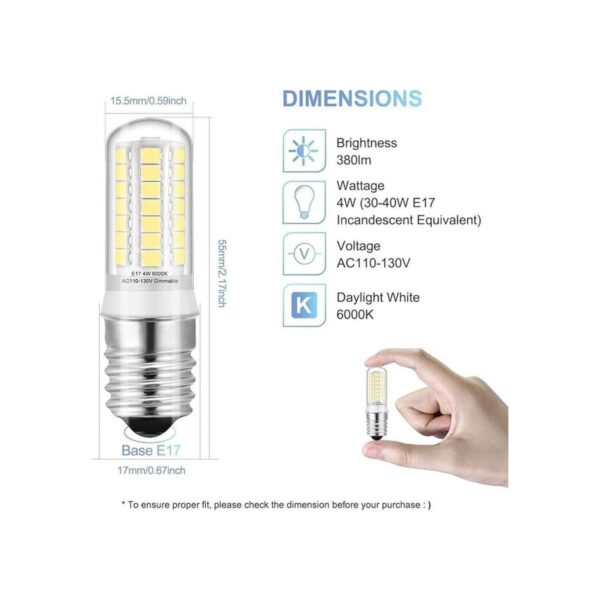 KLG Bombillas LED E17 regulables para horno de microondas