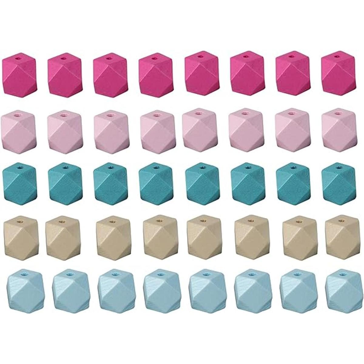 40 cuentas espaciadoras de madera geométricas pintadas de