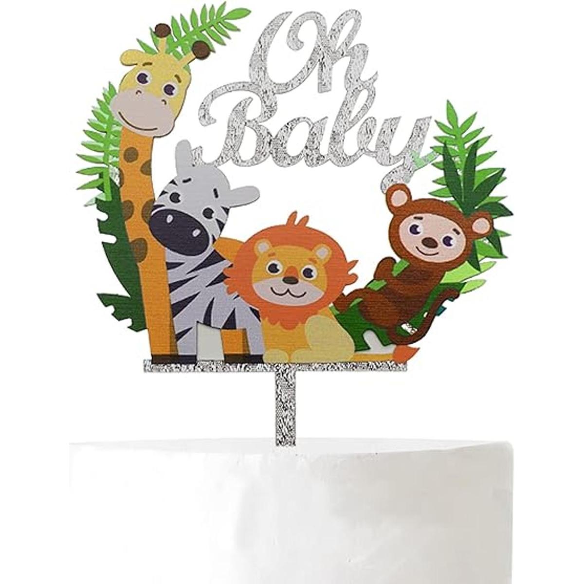 Oh Baby Animals Cake Topper Plata Brillante Acrílico para