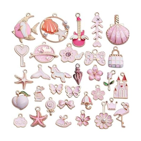 Encantos de esmalte 31 abalorios de esmalte rosa flor