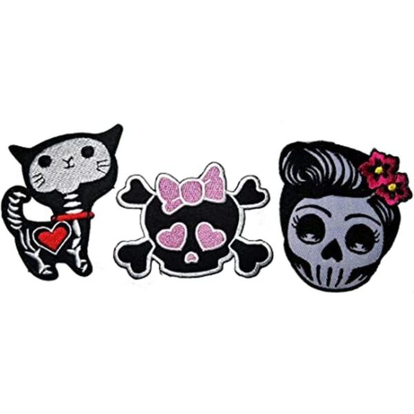 Conjunto de parches de PP lindo cráneo Crossbones chica_1
