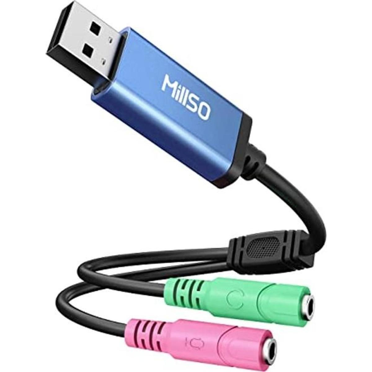 MillSO Adaptador de audio externo USB a 0.138 in TRS
