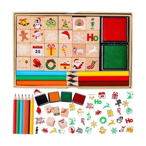 Konsait 34 sellos de Navidad de madera con almohadilla de_2