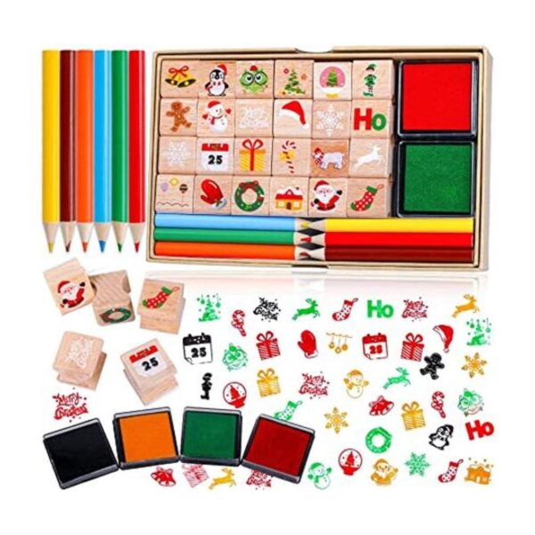 Konsait 34 sellos de Navidad de madera con almohadilla de_1