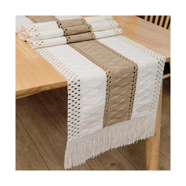 OurWarm Camino de mesa de macramé de arpillera natural_2