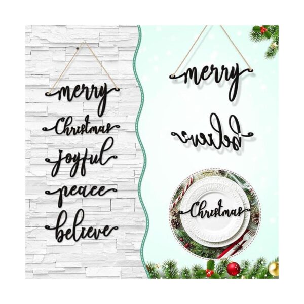 Juego de 10 adornos de madera de Navidad letrero rústico_3