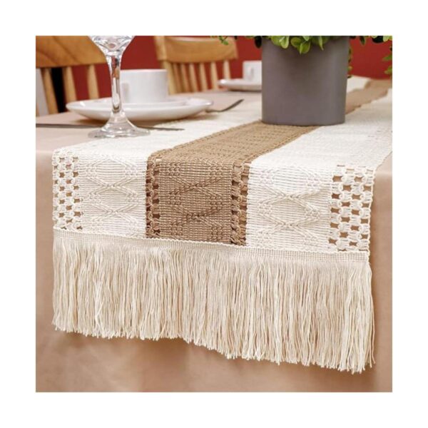 OurWarm Camino de mesa de macramé de arpillera natural_1
