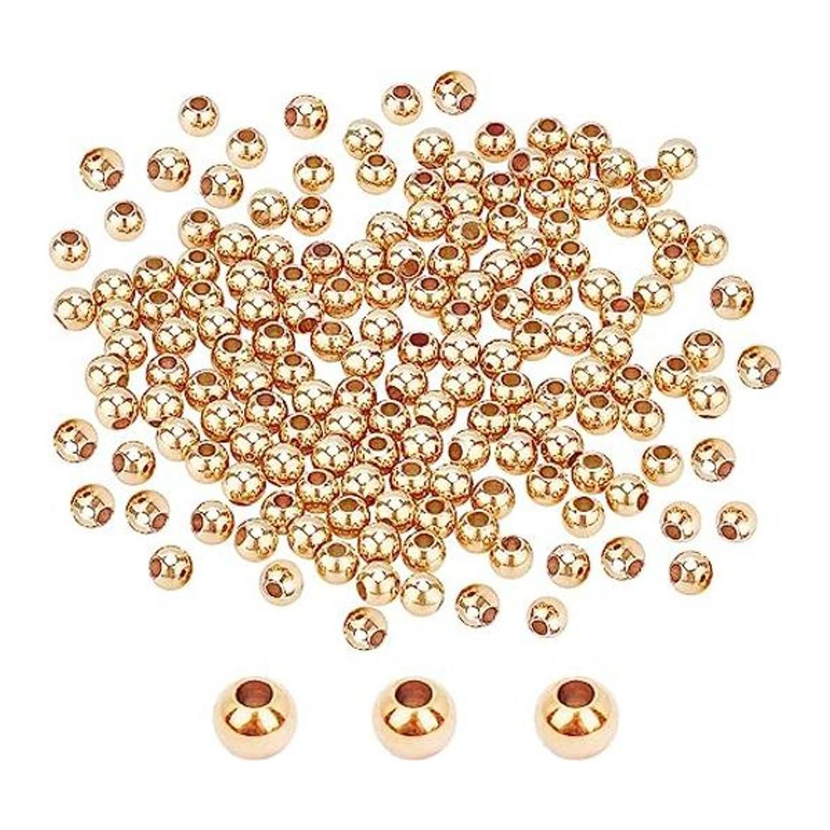 PH PandaHall 300 cuentas de latón chapadas en oro de 14