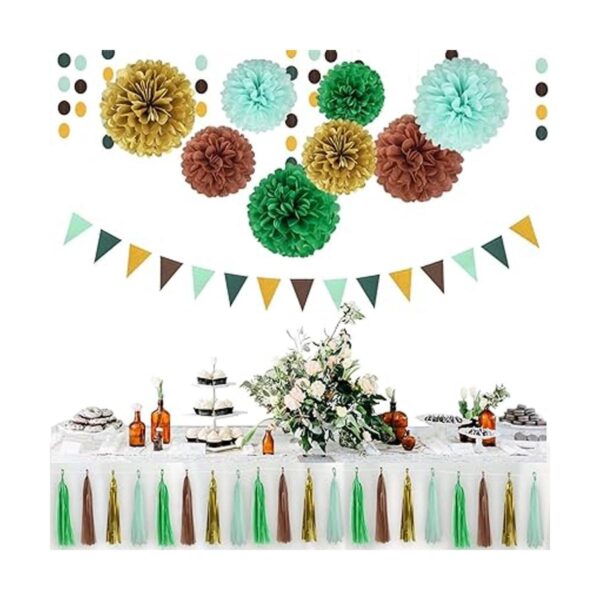 Decoraciones de fiesta de color verde salvia y marrón_6