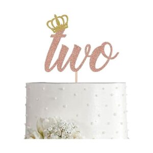 Decoración para tarta de 2 cumpleaños con purpurina en oro_1