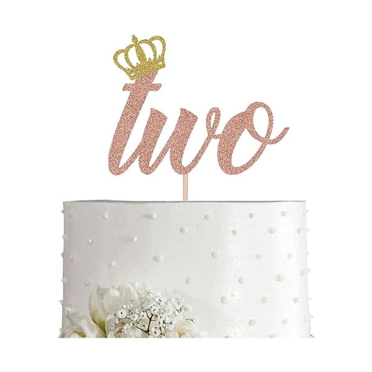 Decoración para tarta de 2 cumpleaños con purpurina en oro