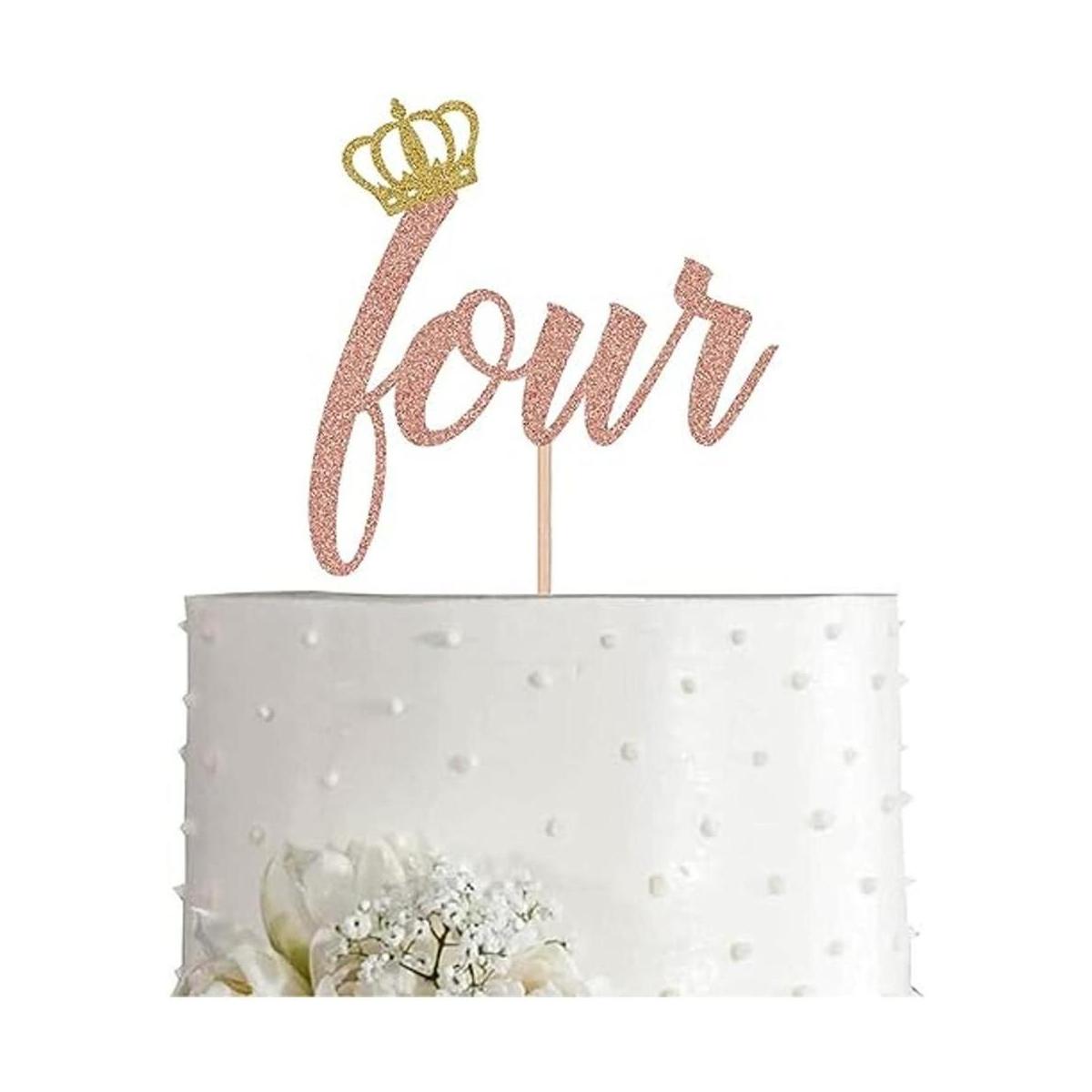 Decoración para tarta de 4 cumpleaños con purpurina en oro