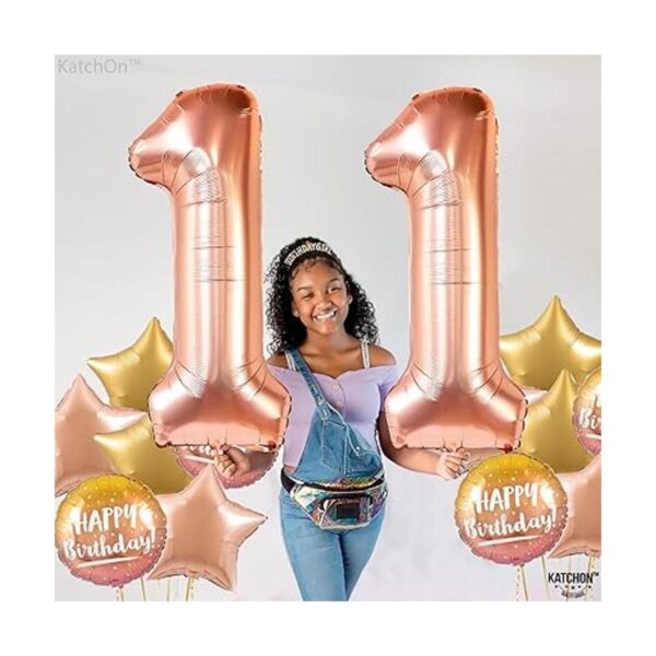 Número de 11 globos de color oro rosa grande 40_3