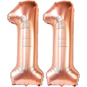 Número de 11 globos de color oro rosa grande 40_1