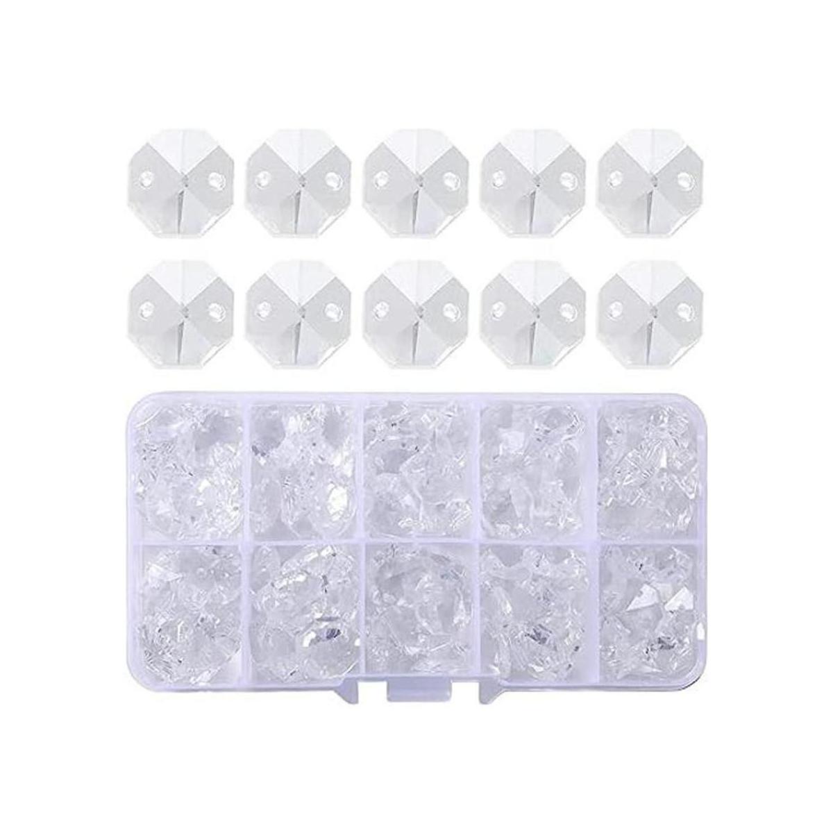 Lote de 100 cuentas octágonas de cristal transparente
