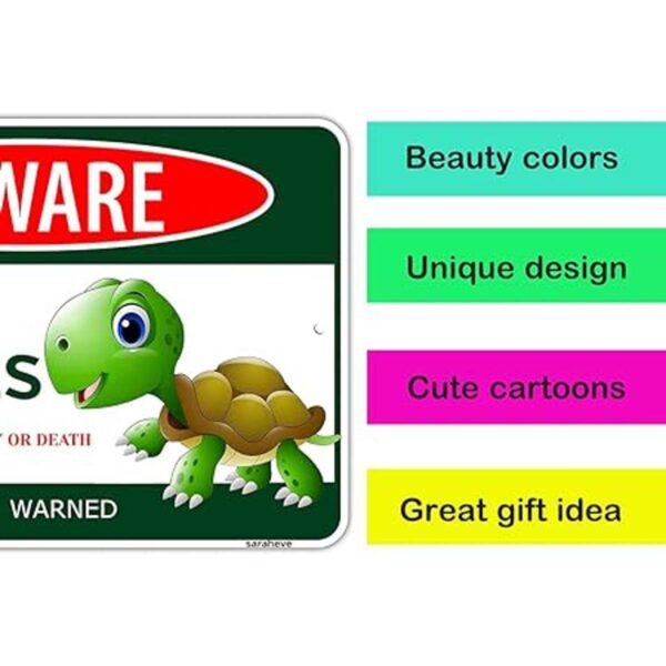 Letrero de metal con texto en inglés Beware of Turtles_5