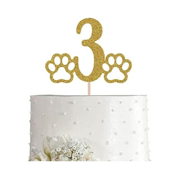 Decoración para tarta con 3 piezas doradas con purpurina_1