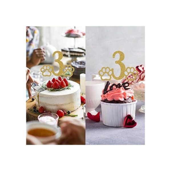 Decoración para tarta con 3 piezas doradas con purpurina_4