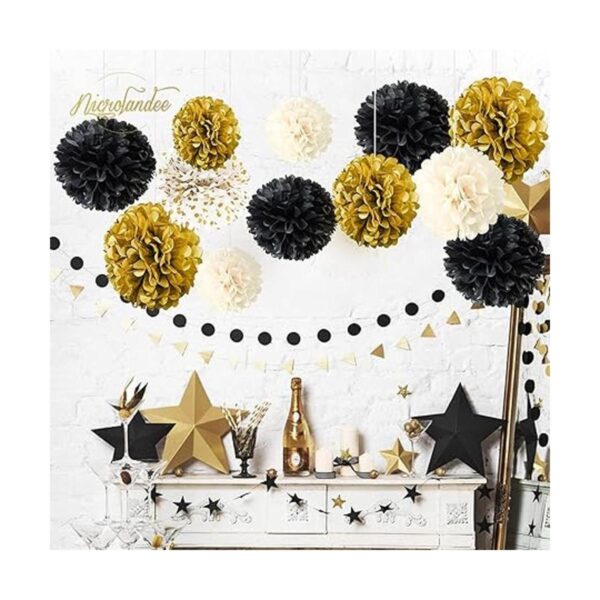 NICROLANDEE Decoraciones de fiesta de oro negro 12_4