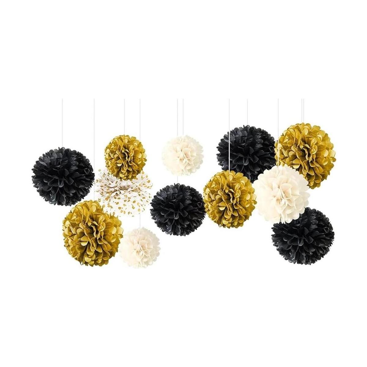 NICROLANDEE Decoraciones de fiesta de oro negro 12