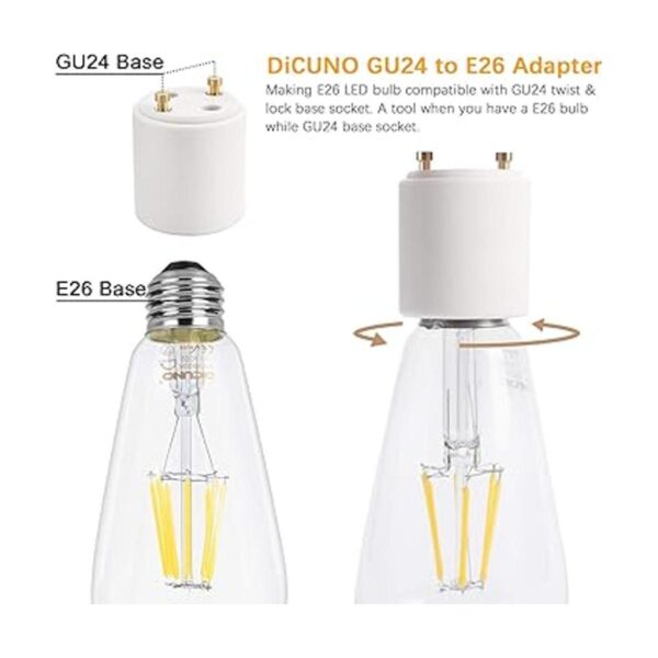 DiCUNO Adaptador de enchufe de cerámica GU24 a E26 base
