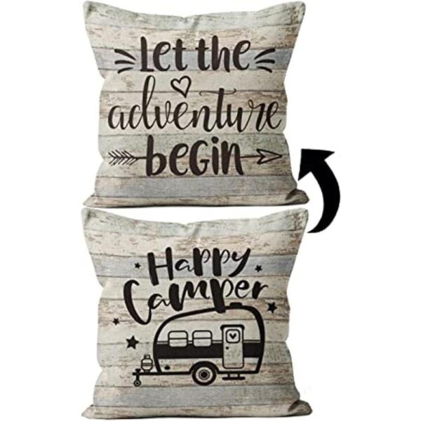 Happy Camper Funda de almohada reversible 18 x 18_1
