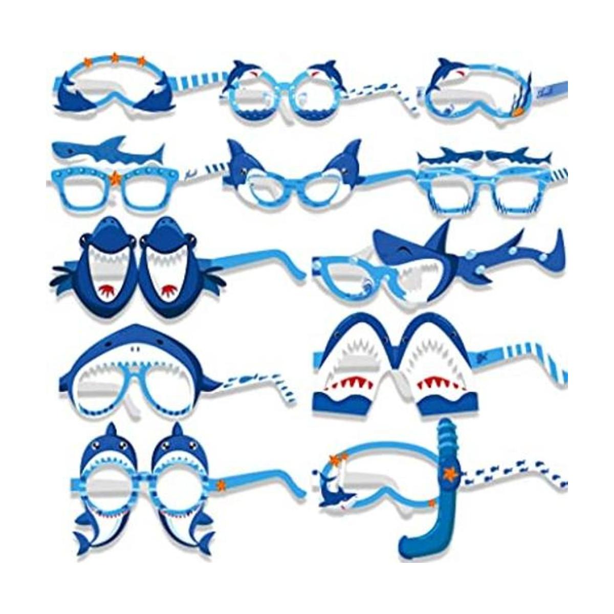 HOWAF Shark Party Gafas de papel con 12 estilos de 24